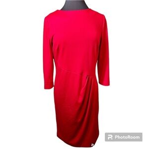 Bigio red ruched midi dress - 3/4 sleeve - size 8